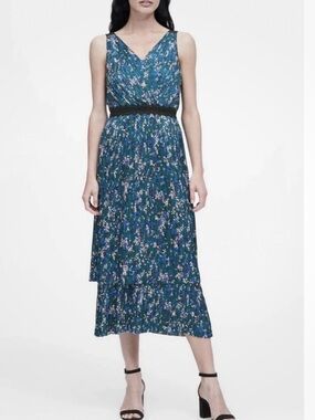 Banana Republic Pleated Tiered Midi Dress, Multi-Color Retail $169